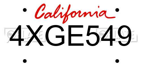 4XGE549 California License Plate