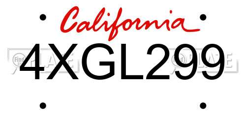 4XGL299 California License Plate