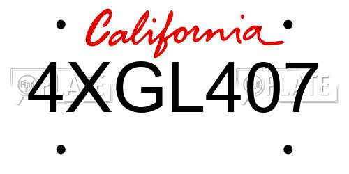 4XGL407 California License Plate