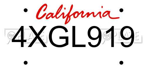 4XGL919 California License Plate