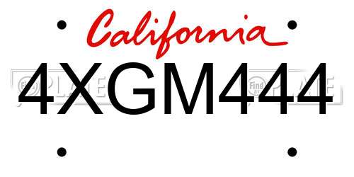 4XGM444 California License Plate
