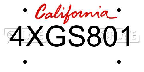 4XGS801 California License Plate