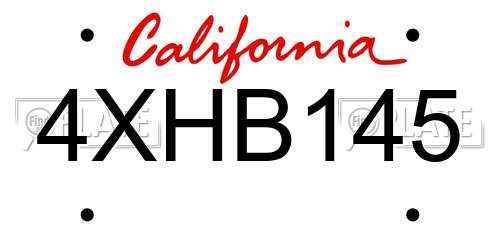 4XHB145 California License Plate