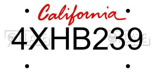 4XHB239 California License Plate