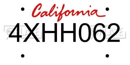 4XHH062 California License Plate