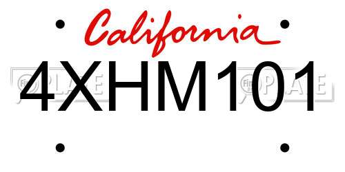 4XHM101 California License Plate