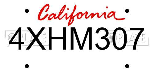 4XHM307 California License Plate