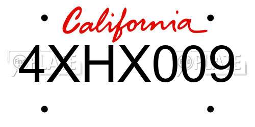 4XHX009 California License Plate