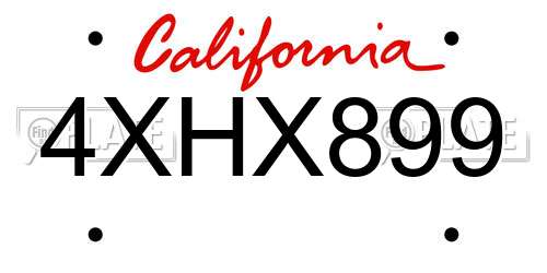 4XHX899 California License Plate