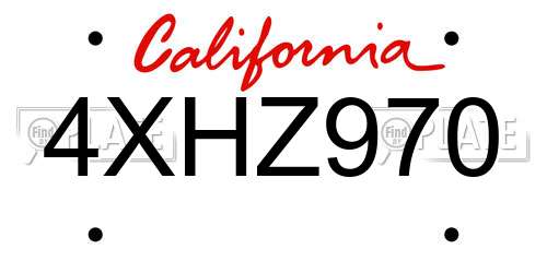 4XHZ970 California License Plate