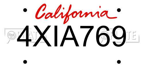 4XIA769 California License Plate