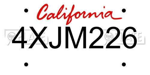 4XJM226 California License Plate