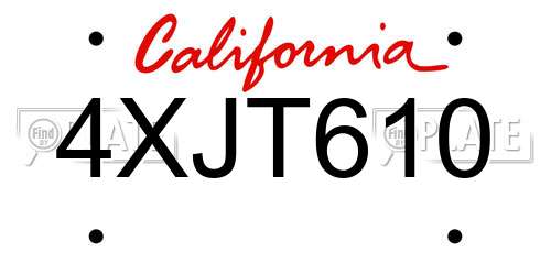 4XJT610 California License Plate