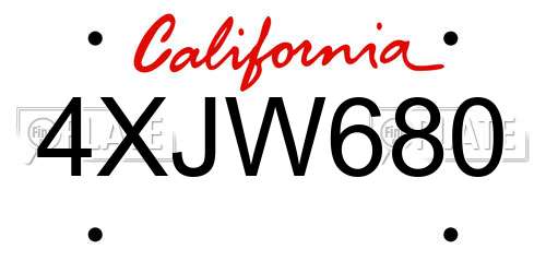 4XJW680 California License Plate