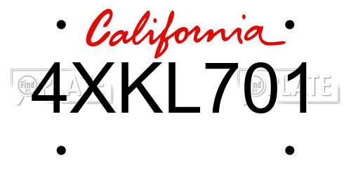 4XKL701 California License Plate