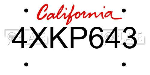 4XKP643 California License Plate