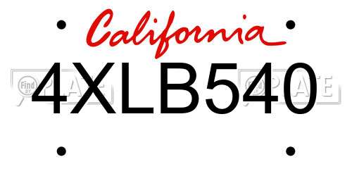 4XLB540 California License Plate