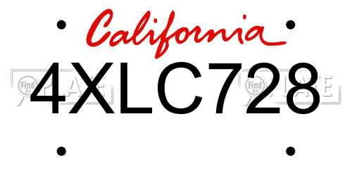 4XLC728 California License Plate