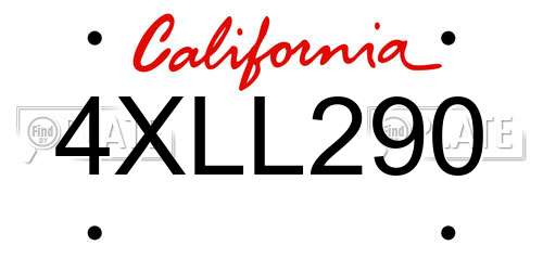 4XLL290 California License Plate