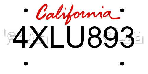 4XLU893 California License Plate