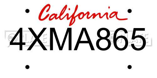 4XMA865 California License Plate