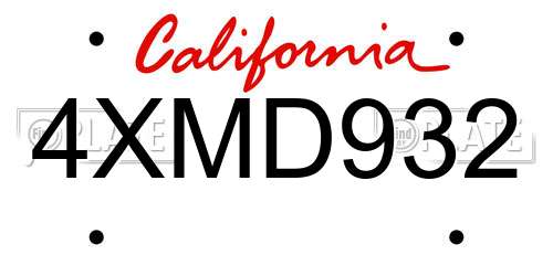 4XMD932 California License Plate