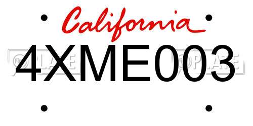 4XME003 California License Plate