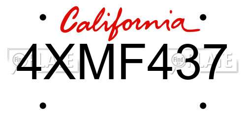 4XMF437 California License Plate