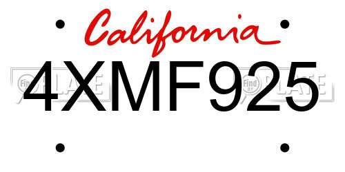 4XMF925 California License Plate