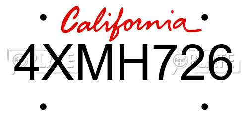 4XMH726 California License Plate