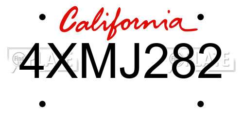 4XMJ282 California License Plate