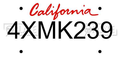 4XMK239 California License Plate