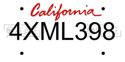 4XML398 California License Plate
