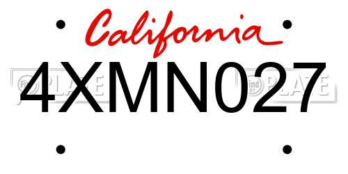 4XMN027 California License Plate