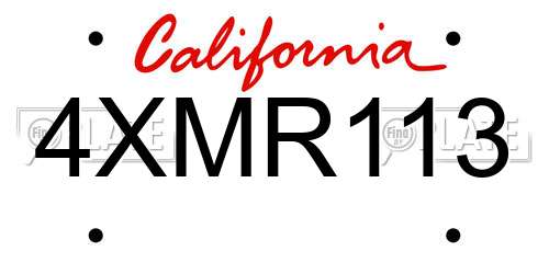 4XMR113 California License Plate