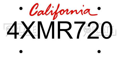 4XMR720 California License Plate