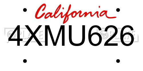 4XMU626 California License Plate