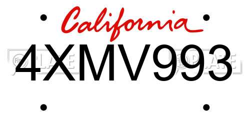 4XMV993 California License Plate