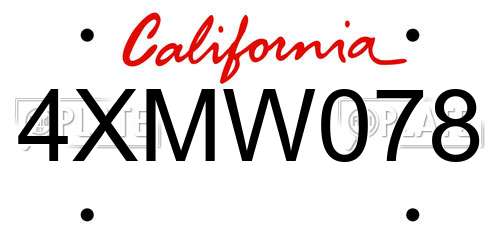 4XMW078 California License Plate