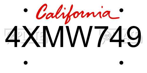 4XMW749 California License Plate