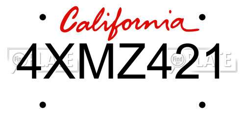 4XMZ421 California License Plate