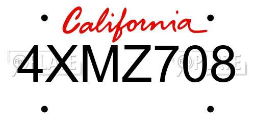 4XMZ708 California License Plate