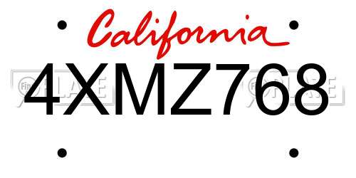 4XMZ768 California License Plate