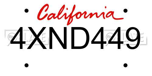4XND449 California License Plate