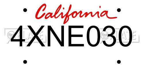 4XNE030 California License Plate