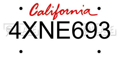 4XNE693 California License Plate