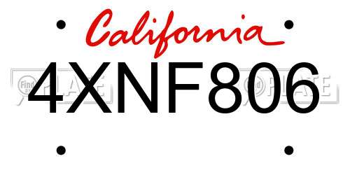 4XNF806 California License Plate