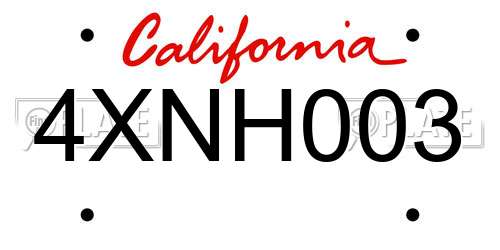 4XNH003 California License Plate
