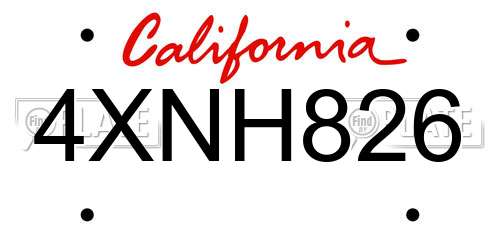 4XNH826 California License Plate