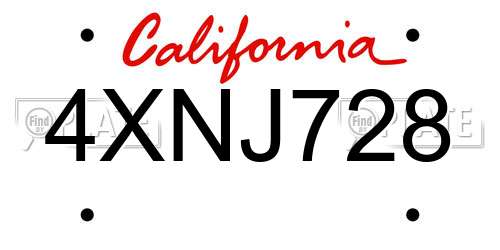 4XNJ728 California License Plate